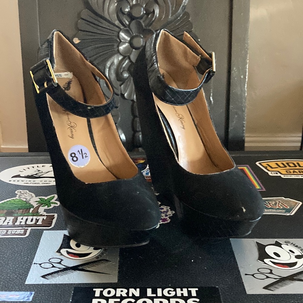 Black platform Mary Jane wedges